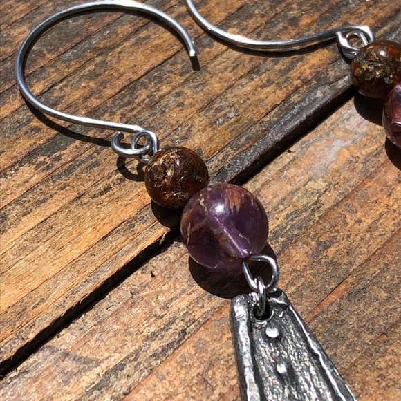Tribal Phantom Amethyst Gemstone Earrings - Picture 6 of 7